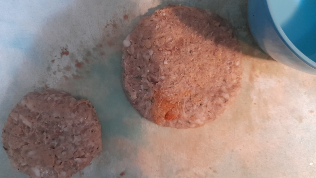 Prepackaged patties_one flattened one not