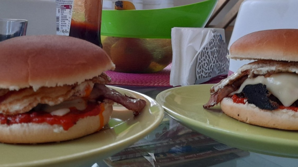 Flattened patty on left regular patty on the right