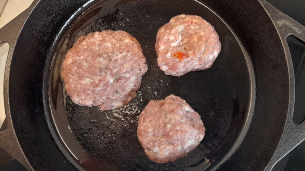 Burger experiment cooking in skillet